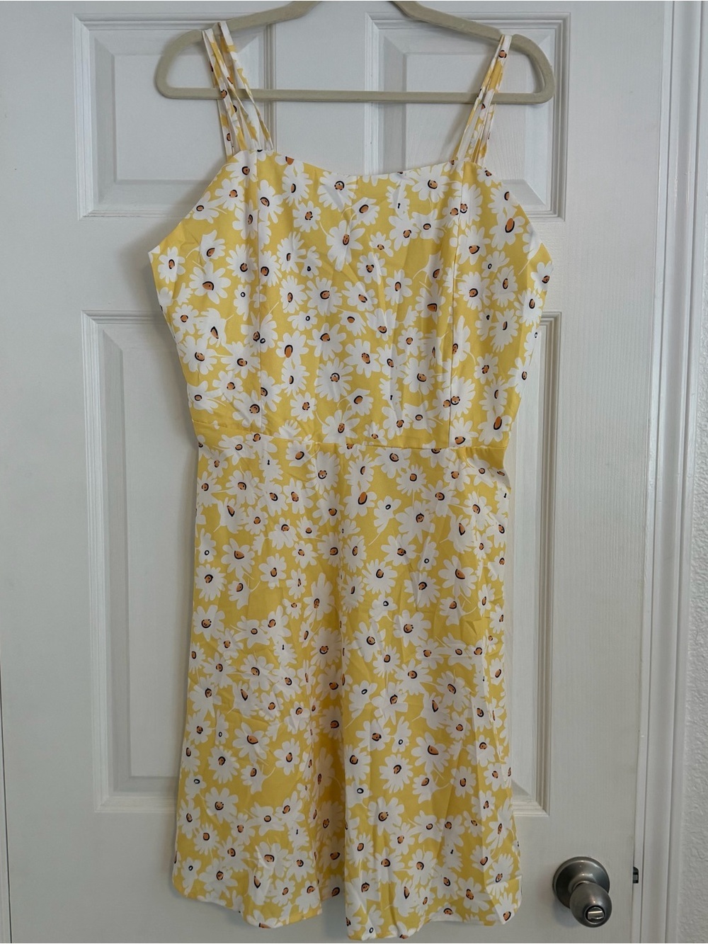 Yellow Daisy Floral Sundress XL Smocked Back A-Line Midi Dress Cottagecore